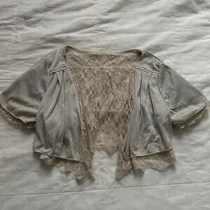 Axes Femme tan reversible lace ruffle bolero short sleeve layer top